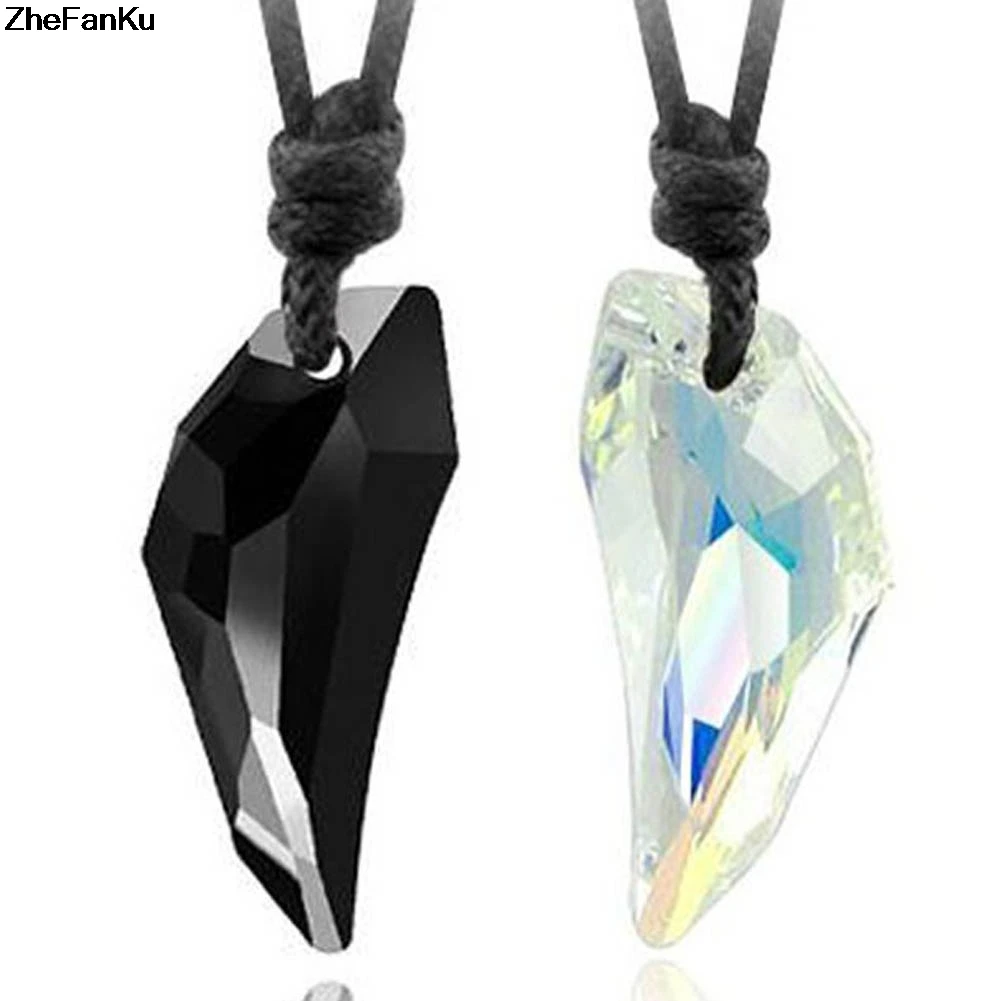 

New Fashion Unisex Women Men Jewelry Spike Wolf's Tooth Wolf's Fang Austria Crystal Wax Rope Pendant Satement Necklace