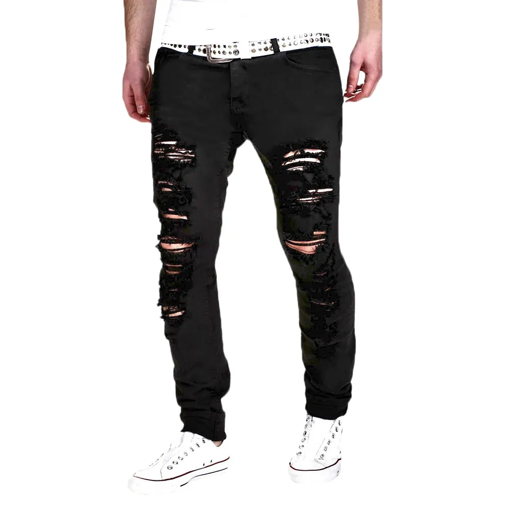 Ripped Jeans For Men's Stretchy Ripped Skinny Biker Jeans Destroyed ...
