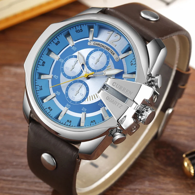 En Ligne CURREN Hommes de Top Marque De Luxe Montres À Quartz Hommes de Sport Quartz Montre Bracelet En Cuir Militaire Homme Horloge Mode or Horloge