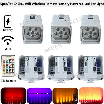 

6pcs IRC Remote Control/no remote Wifi APP Rechargable Stage Light 6*15W 6in1 RGBAW UV Battery Operated LED Par Light
