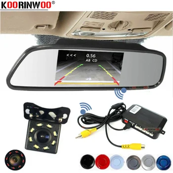 

Koorinwoo Electromagnetic Wireless Car Parking Sensor Distance to Monitor Rearview Trunk Camera Rear Radar Night Vision Black