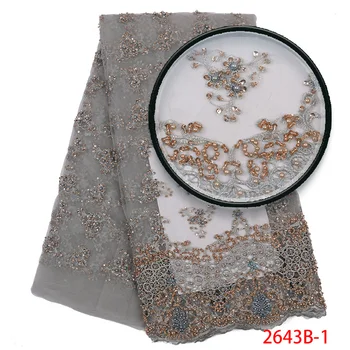 

Handmade Lace Nigerian Beaded Lace Fabrics African French Lace Fabric 2019 High Quality Lace Tulle For Party Dress YA2643B-1