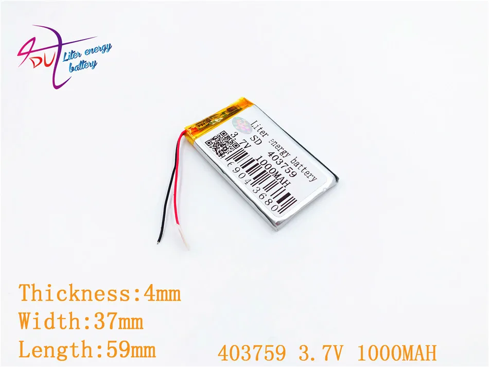 

3.7V 403759 1000mAh Lithium Polymer Li-Po Rechargeable DIY Battery For Mp3 MP4 MP5 GPS mobile electronic