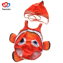 Детская одежда для плавания с изображением клоуна, рыбка Немо, 2 предмета, купальный костюм без рукавов с героями мультфильмов для мальчиков и девочек,, купальный костюм для малышей, Пляжная Шляпа