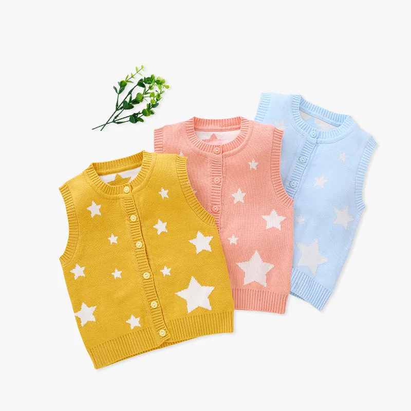 Stars Baby Sweater Vest Infant Kids Boys Girls Round Collar Button Closure Knit Outfit Coat Cotton Soft Comfortable for Spring (6)