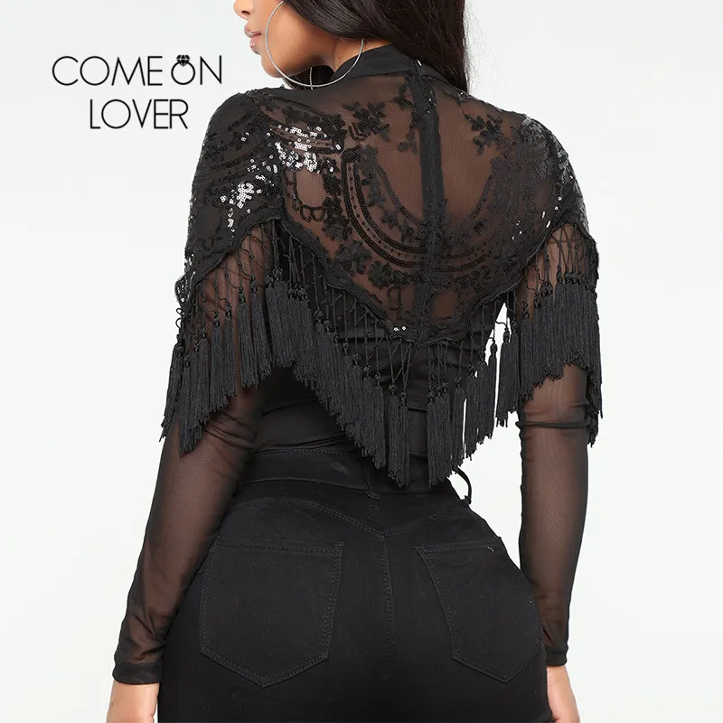 Comeonlover Tassel Sequined Rompers Body Femme Long Sleeve Regular Sexy Bodysuits M L Sheer Mesh Sleeve Women Bodysuit RI80787 Comeonlover Tassel Sequined Rompers Body Femme Long Sleeve Regular Sexy Bodysuits M L Sheer Mesh Sleeve Women Bodysuit RI80787