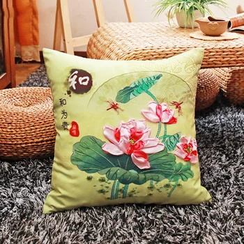 

45x45cm 3D Family Flowers DIY Ribbon Embroidery Cushion Set Kit Pillow Cover Chinese Style Home Decor Pillowcase Set Handmad