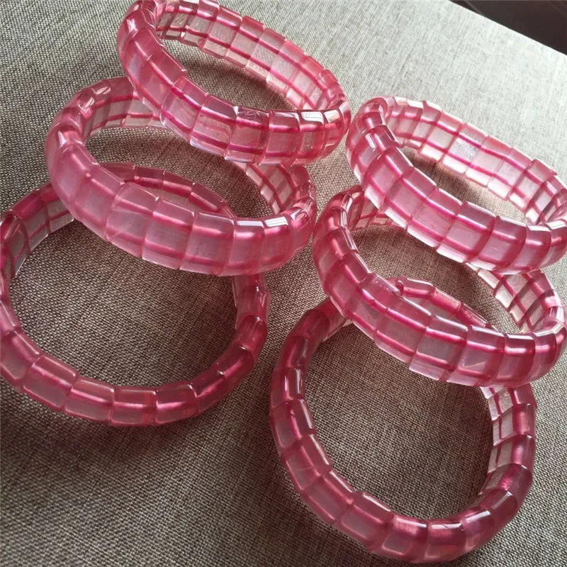 

100% Genuine Natural Rose Quartz Mozambique Star Light Gemstone One Bangle Crystal Rectangle Beads Stretch Bracelets AAAAA