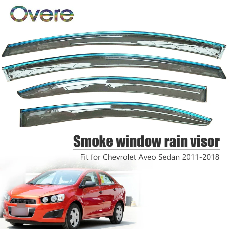 Overe 4Pcs/1Set Smoke Window Rain Visor For Chevrolet Aveo Sedan 2011-2014 2015 2016 2017 2018 Awnings Shelters Accessories | Автомобили и