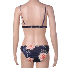 2017 Sexy Blue Floral Bikini Set Halter Thong Biquini Brazilian Push Up Bikini Print Swimsuit Vintage Bathing Suit Swimwear