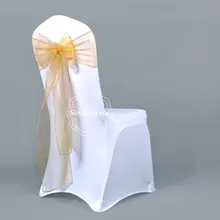 50 шт. золото 275 см прозрачной органзы Председатель Пояса Лук Обложка Свадебные вечерние Рождество День рождения душ украшения