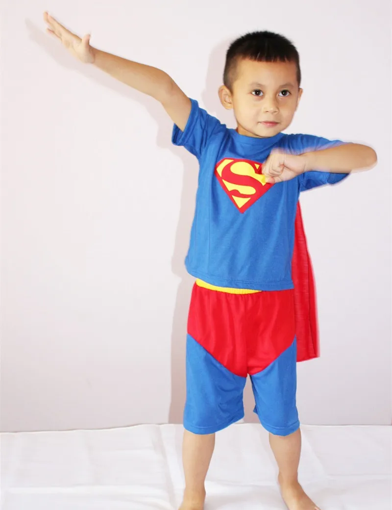 

3-7Years Kids Superman Costume Halloween Party Costume Boy Superhero Cosplay Short Sleeve T-Shirt+Short Pants Set S-XXL