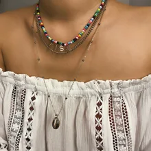 Conch Shell Pendant Necklace Wedding Bohemian Bead Trendy Multi-Layers Statement Chocker Necklace Women Choker Collar Jewelry trendy bead pendant necklace for women