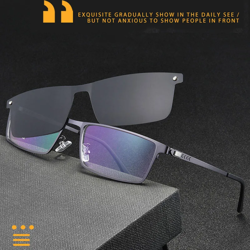 

Business Men Myopia Sunglasses One-piece Clip Magnetic Leakage Mirror Glasses Frame Metal Eyewear