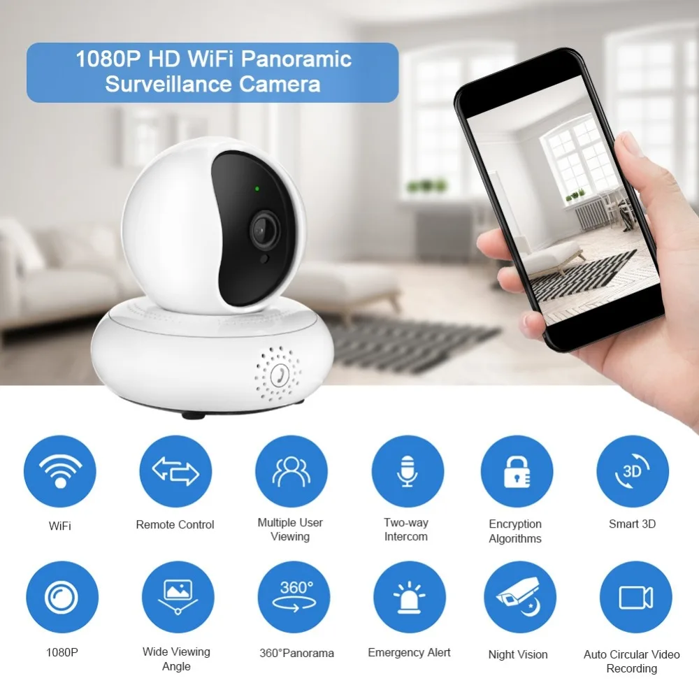 

1080P HD WiFi Panoramic Surveillance Camera Wireless Baby Care Monitor 360 Degree Wide View Night Vision Indoor Security Camera