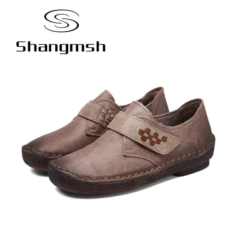 

Shangmsh Shoes For Women 2017 New Autumn Genuine Leather Handmade Shoe Female Loafers Soft Mom Driving Fashion Flat Shoes