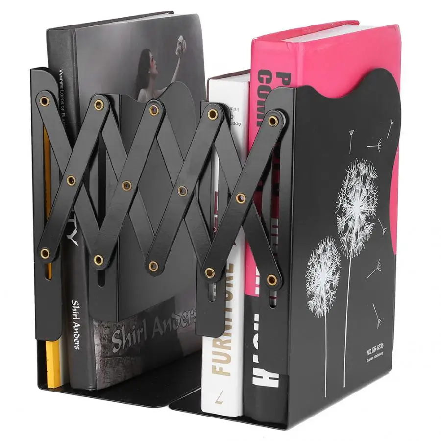 

Stainless Steel Adjustable File Magazine Holder Extensible Books Organizer Metal Bookends