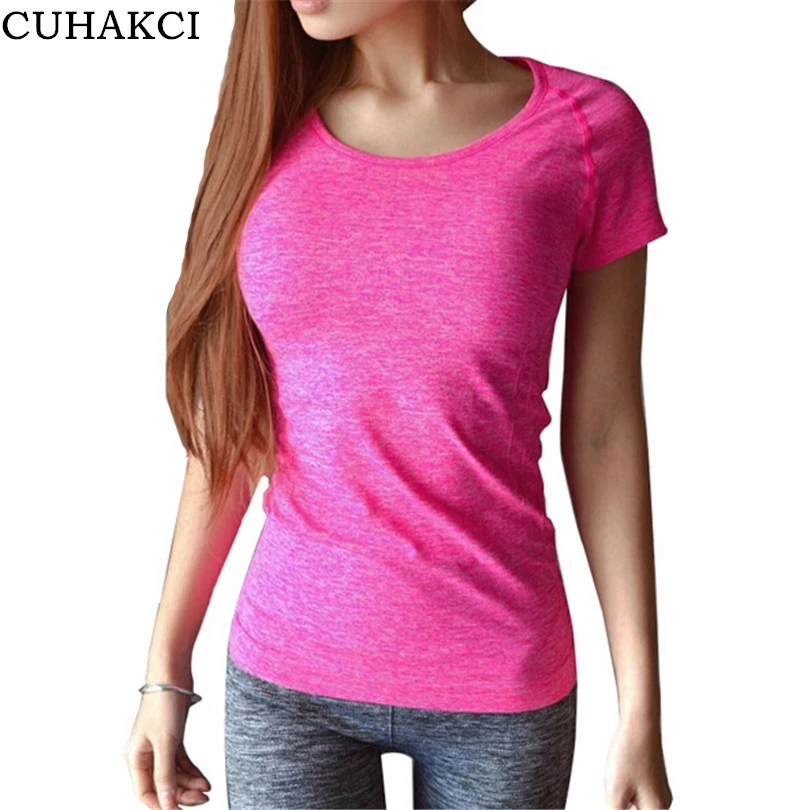 

CUHAKCI Summer t-shirt Slim Cotton Tshirts Casual t shirt Women Clothing Short Sleeve Fuchsia Pink Purple Gray Fitness Tops