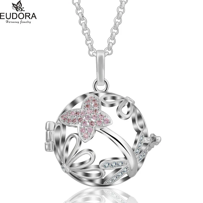 

EUDORA 18mm Pregnancy Bola Ball Pink Crystal Lotus Flower Perfume Diffuser Lockets Cage Women Angel Caller Pendant Necklace K224