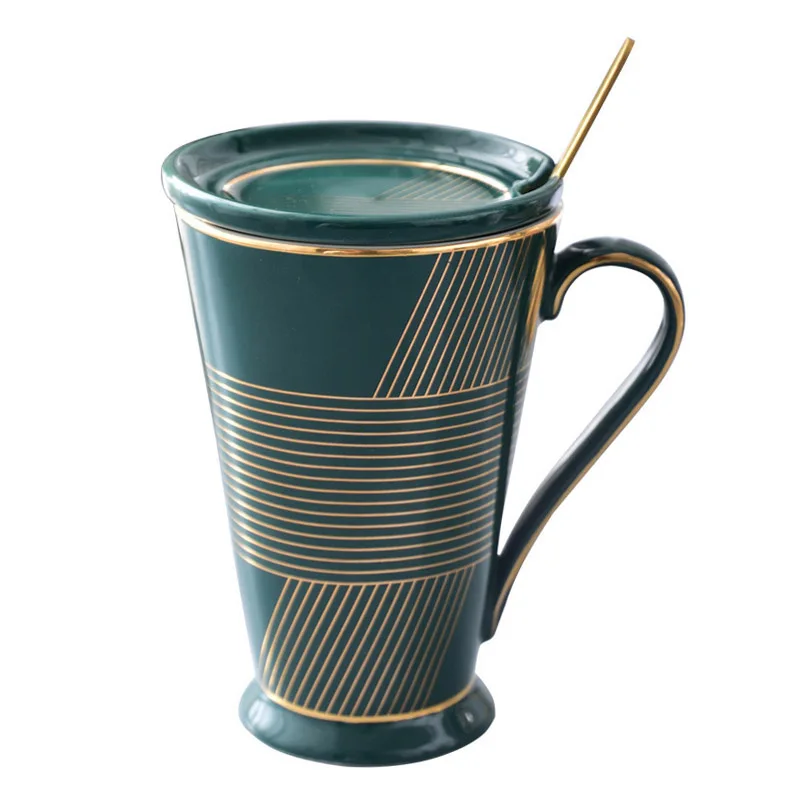 

Northern Europe Ceramic Mug Creative Coffee Milk Mugs Porcelain Water Cup with Lid And Spoon Teacup Office Drinkware