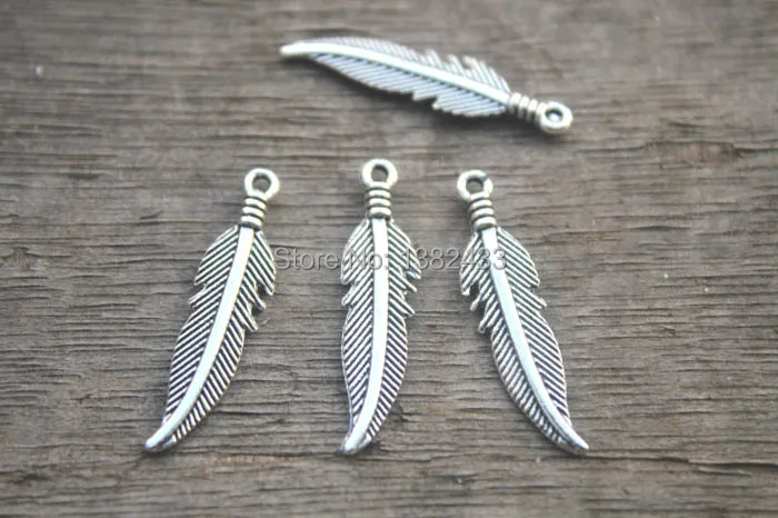 

30pcs--Feather charms,Antique Silver Feather Charms/pendants 8x35mm