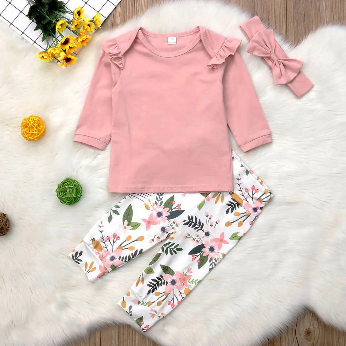 Pudcoco/3 шт., новая модная футболка с оборками для новорожденных девочек, топы, комбинезон, леггинсы с цветочным принтом, комплект одежды