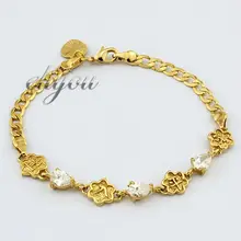 Модные ювелирные изделия для женщин и девочек 4 мм кристалл Снаряженная кубинская цепь Подвески в форме цветов желтого золота браслет DJB71