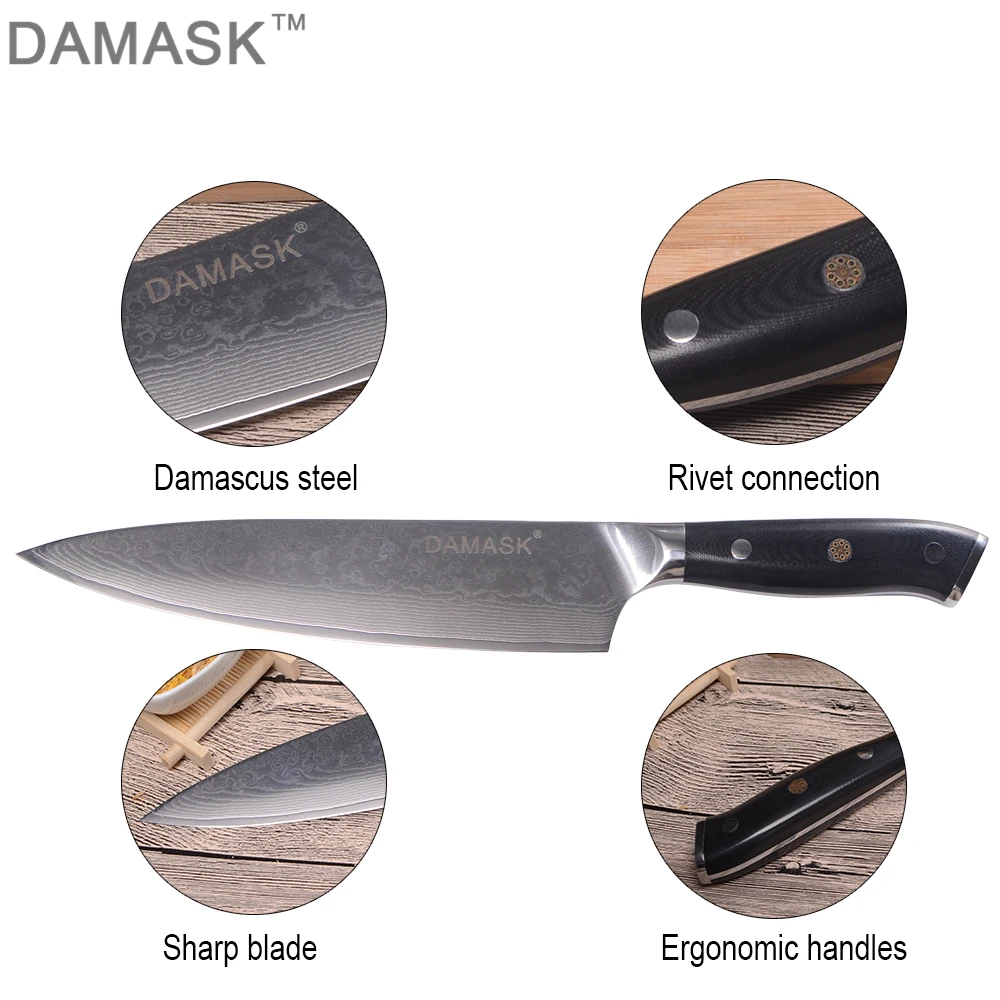 DAMASK Japanese Damascus Knife 8 Inch Chef Knife High-end Handmade Cooking Tool Black G10 Handle VG10 Steel Blade Kitchen Knife DAMASK Japanese Damascus Knife 8 Inch Chef Knife High-end Handmade Cooking Tool Black G10 Handle VG10 Steel Blade Kitchen Knife