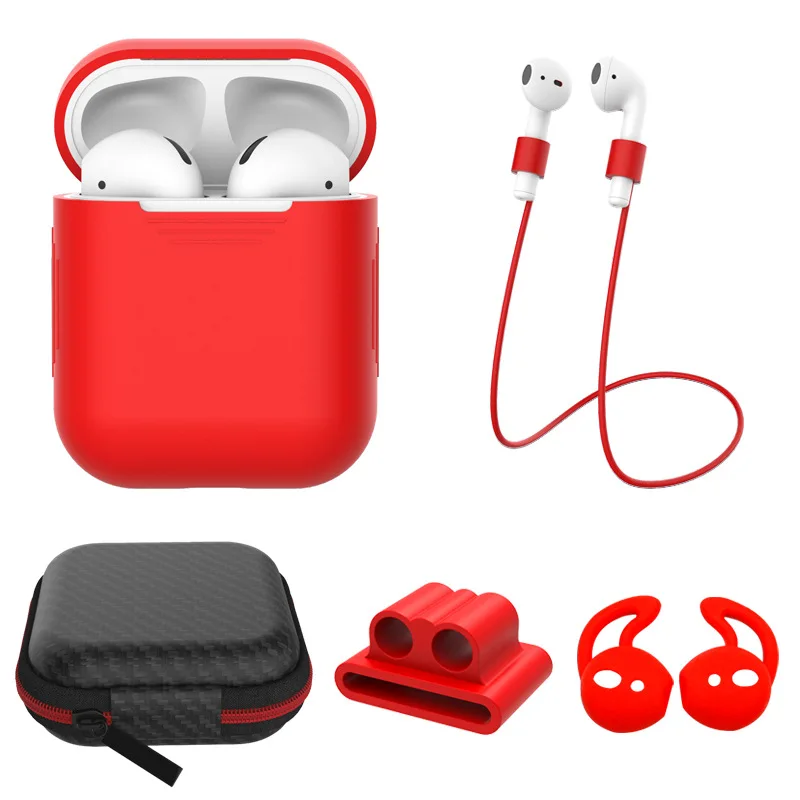 

5in1 Soft Silicone Case Cover for Airpods With Earphones Anti-lost Wire For Apple Air Pods Protective Skin Cover Box