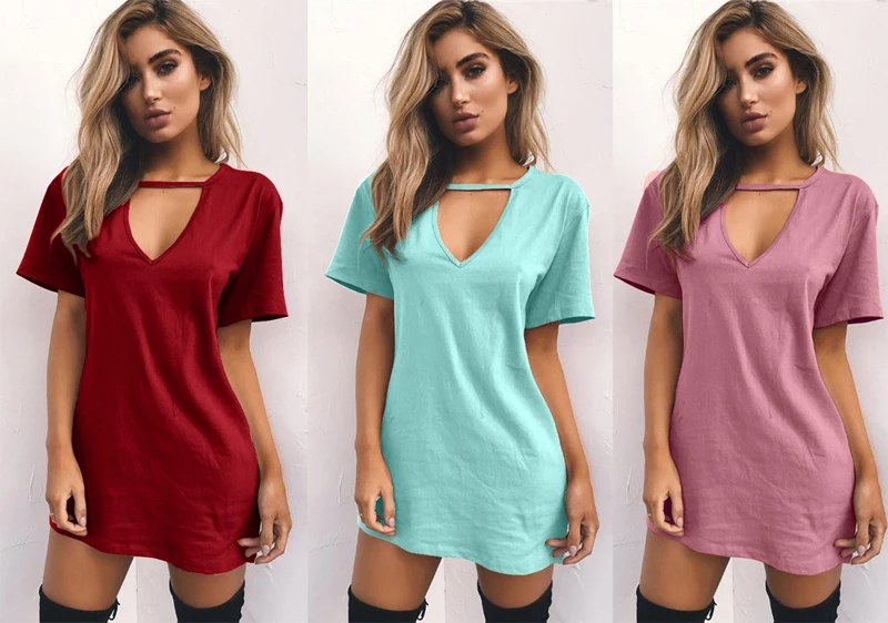 Rogi t-shirt Vestidos, летнее платье-футболка с v-образным вырезом, женские вечерние платья с коротким рукавом, женские белые и черные платья, топы, женская одежда 3XL