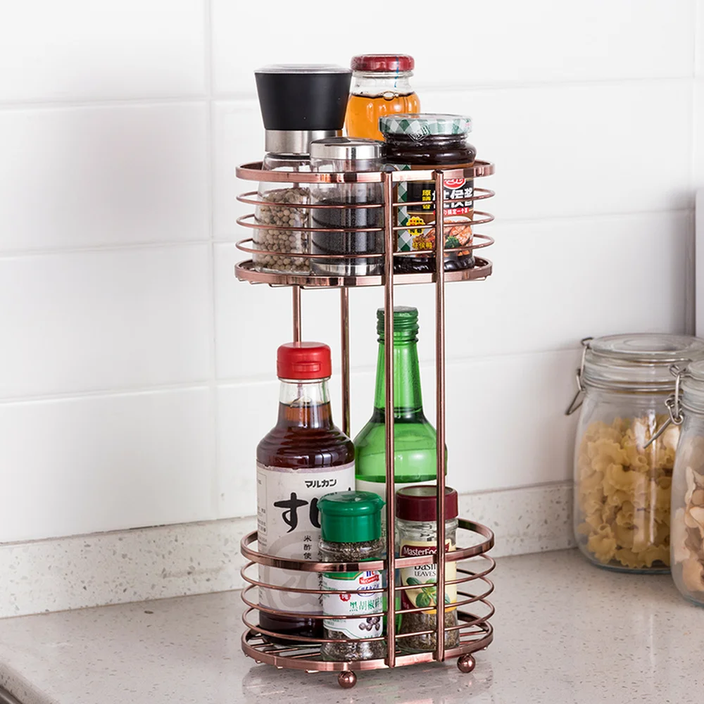 

Rose gold double-layer rack kitchen seasoning storage rack bathroom storage shelf wx10241047