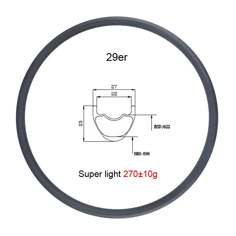 

Ultralight 270g 29er 27mm MTB XC clincher tubeless 23mm deep carbon rim UD matte glossy cross country mountain bike rim