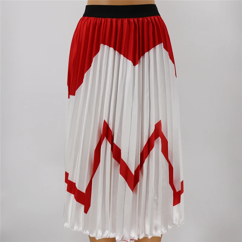 White Skirt Уличная Женская юбка модная Геометрическая трапециевидная Высокая талия плиссированная юбка женская элегантная до колена эластичное Талия Повседневная юбка - Цвет: White Skirt