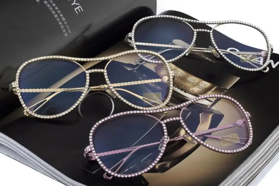 Роскошный женский декоративный кристалл солнцезащитные очки брендовая дизайнерская медная рамка очки солнцезащитные очки винтажное Зеркало Пилот Солнцезащитные очки Новинка