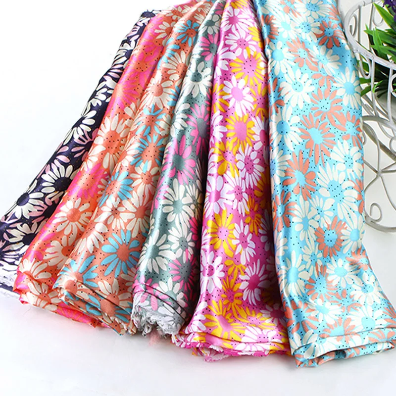 Атласная ткань мягкий цветочный атласный шелковистый Маргаритка сатиновый Шармез шарф лента Материал 1 ярд