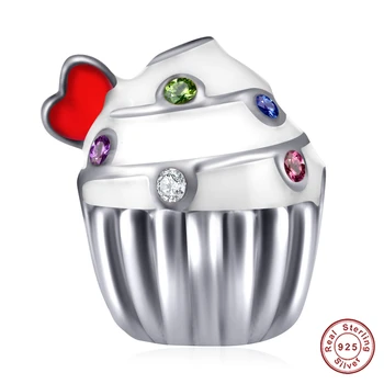 

Authentic New 925 Sterling Silver Cupcake Charm Bead with Colorful Austrian Crystal fit European DIY Bracelets for Birthday Gift