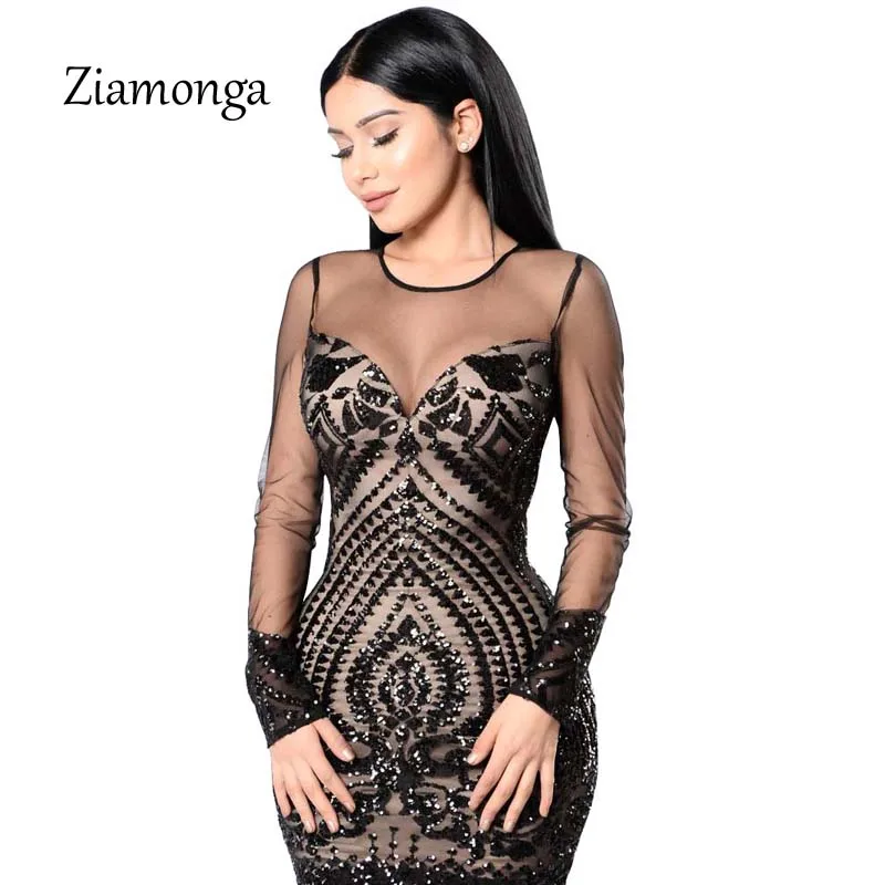 Ziamonga Осень Sexy платье Для женщин элегантные женские черные Bodycon платье