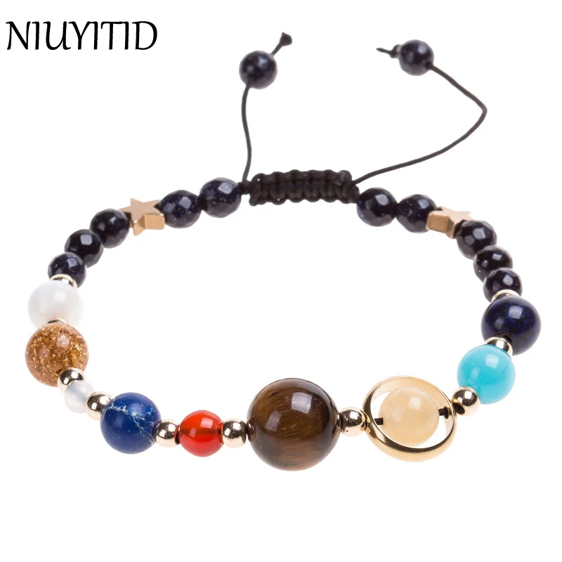 

NIUYITID Natural Stone Beads Bracelet For Women Men Universe Eight Planets Solar System Guardian Star Bangle Bracelet Jewelry