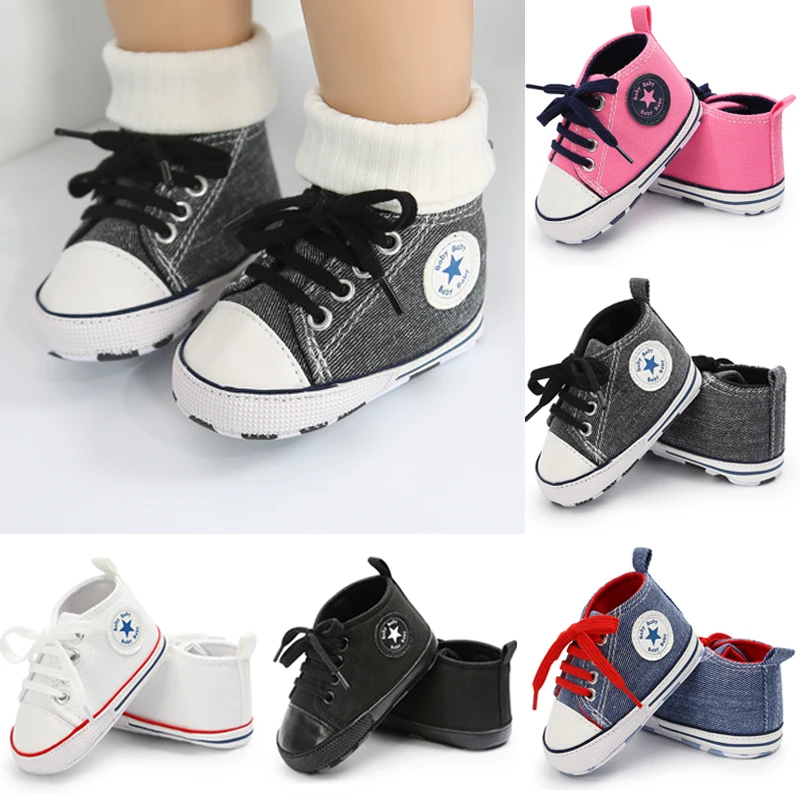 Новая модная одежда для малышей для маленьких мальчиков и для девочек на мягкой подошве обувь тканевая Нескользящие кроссовки ходунков