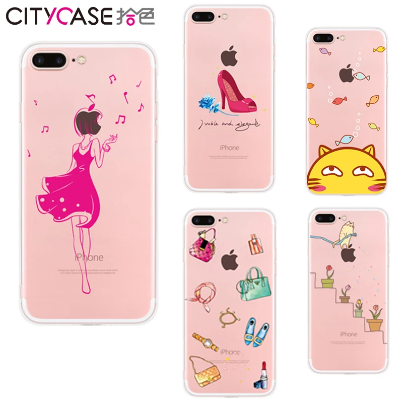 CITYCASE Soft Transparent tpu cases phone cover for iphone 7 case beautiful girl Soft Back Cover