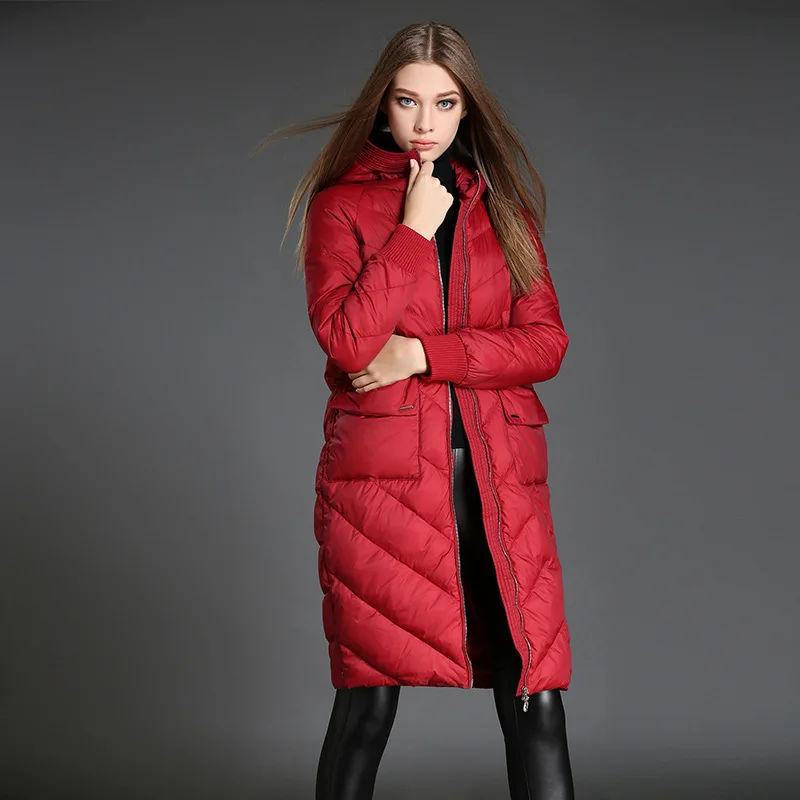 High Quality 2016 Winter Women Hooded Down Coat Female Long Thick Down Fluff Parkas Outwearin