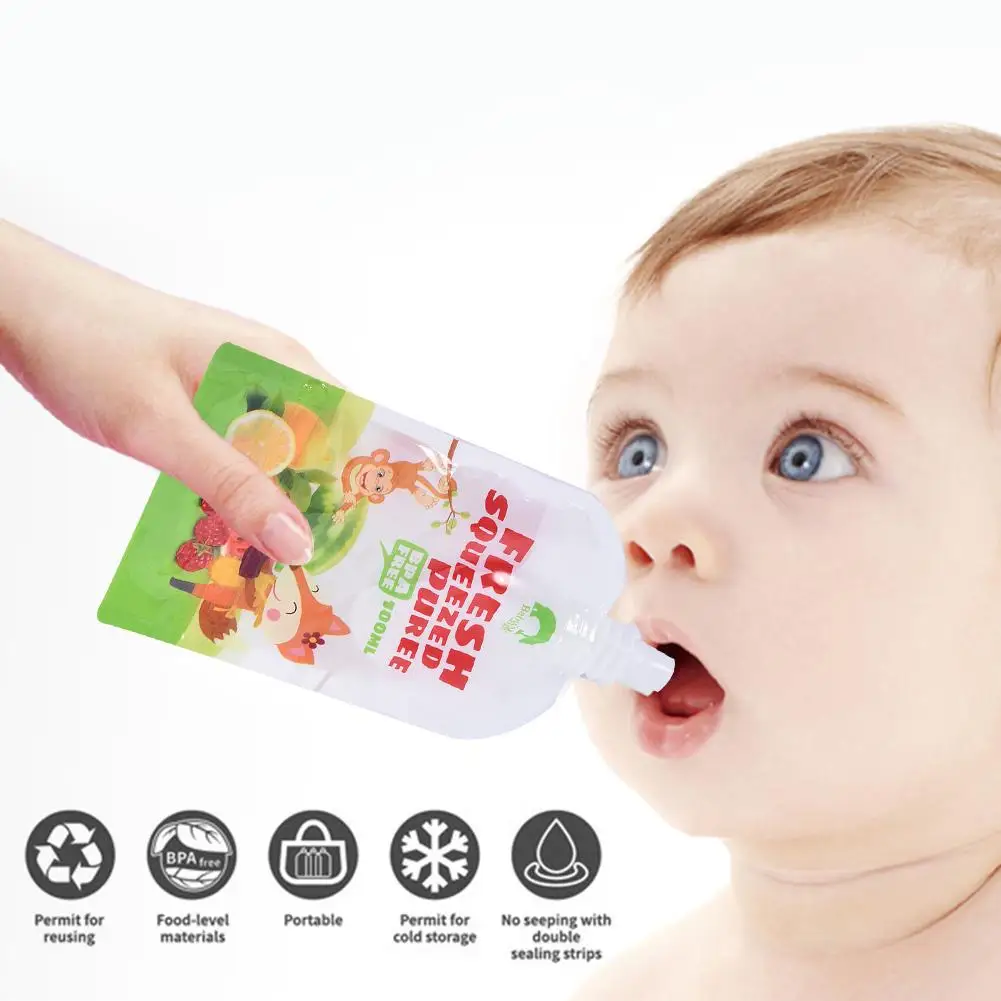 8pcs Pack Newborn Baby Reusable Feeding Food Supplement Bag Homemade Puree Portable Fruit And Vegetable Food Pouch