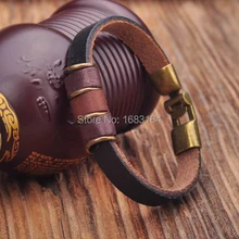 G161 черная кожа пенька плетеная Серфер браслет наручная повязка наручник металлическая застежка