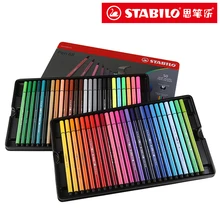 Stabilo Акварельная Ручка 40 цветов 1 мм фломастер художественный маркер кончик волокна железный ящик моющийся для художника, детская кисть для рисования