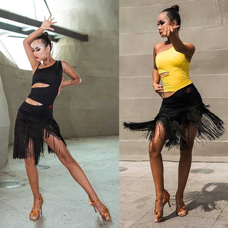 

Latin Dance Dress New Adult Latin Dance Competition Dresse Female Sexy Sleeveless Tassel Dress For Ballroom Stage Wear DQS2490