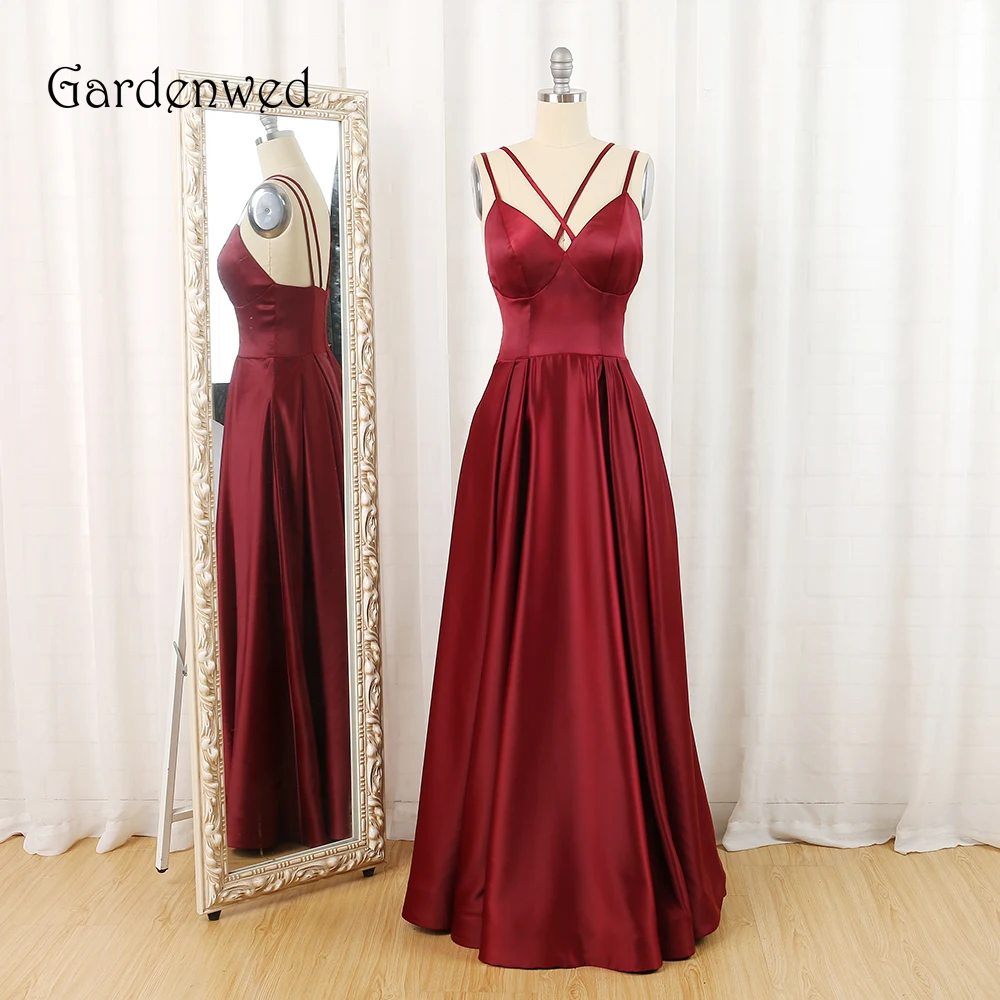

Gardenwed 2023 Burgundy Dresses Long Wedding Dress Evening Elegant Criss Cross Satin A Line Formal Gown Dresses abiye elbise