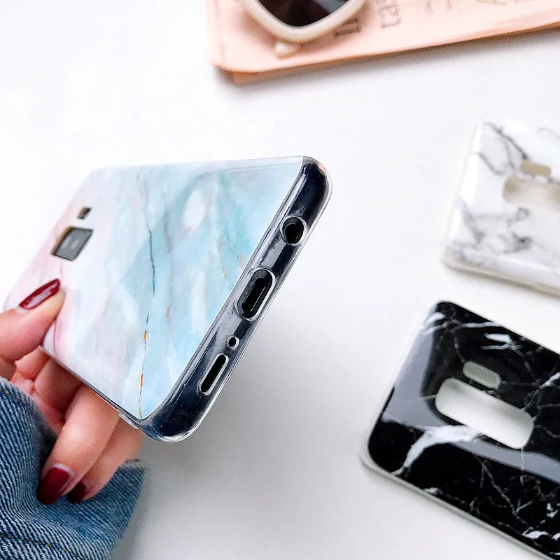 S10 Plus Marble Case For Samsung galaxy S7 Edge S8 S9 Plus Scrub Soft TPU case Note 8 Note 9 Protective Cover shell Phone Holder