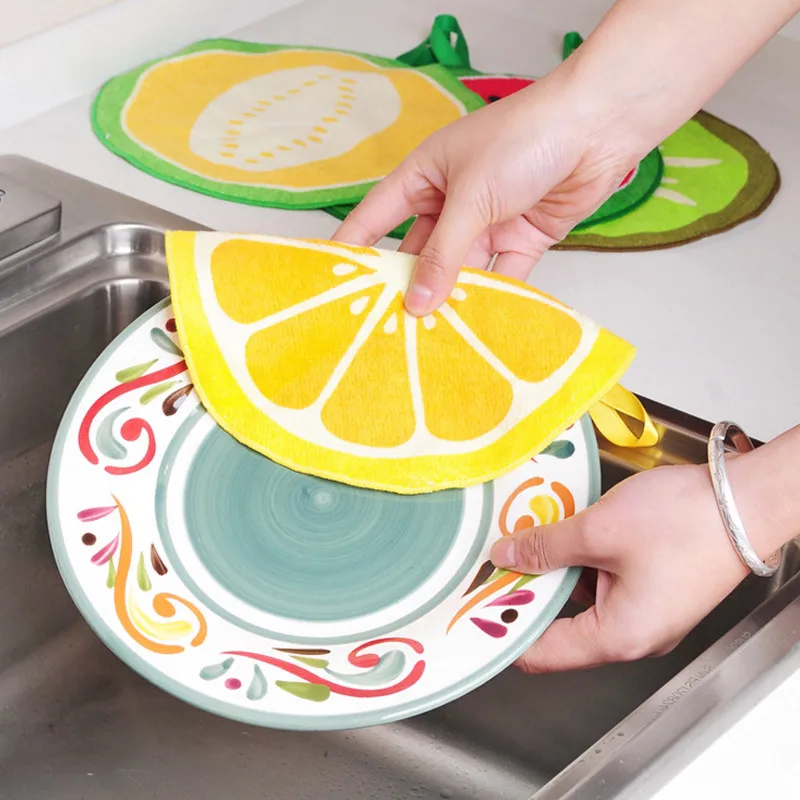 10 шт./лот, фруктовое полотенце для рук, салфетка для посуды Сухая ткань, яркие цвета, мультяшный дизайн, абсорбирующий кухонный инструмент
