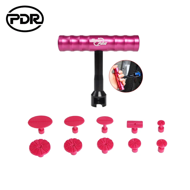 

PDR Tools Dent Puller Kit Paintless Dent Repair Tools Dent Removal Mini Hand Lifter Small Red T-Bar Glue Tabs Suction Cups