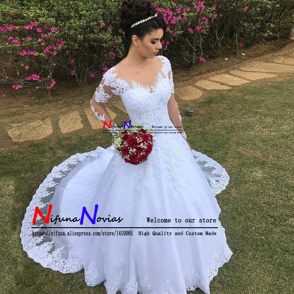 Vestidos de Noivas хрустальные свадебные платья сексуальные с круглым вырезом Длинные